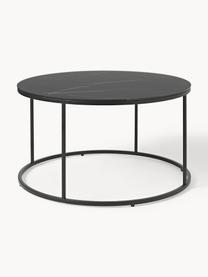 Mesa de centro redonda con tablero de vidrio en look mármol Antigua, Tablero: vidrio estampado en efect, Estructura: acero con pintura en polv, Aspecto mármol negro, negro mate, Ø 80 cm