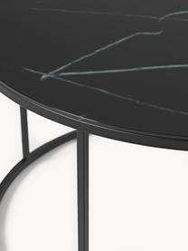 Kulatý konferenční stolek se skleněnou deskou v mramorovém vzhledu Antigua, Černý mramorový vzhled, matná černá, Ø 80 cm