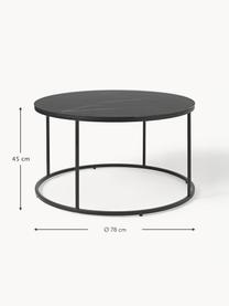 Runder Couchtisch Antigua mit Glasplatte in Marmor-Optik, Tischplatte: Glas, matt bedruckt, Gestell: Stahl, pulverbeschichtet, Marmor-Optik Schwarz, Schwarz matt, Ø 78 cm