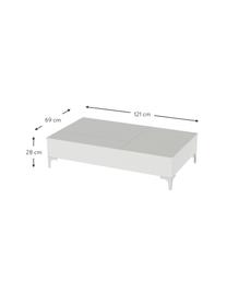 Tavolino da salotto con funzione di sollevamento e contenitore Esinti, Gambe: metallo rivestito, Bianco, Larg. 121 x Alt. 28 cm