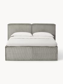 Cord-Boxspringbett Lennon, Bezug: 92 % Polyester, 8 % Polya, Matratze: 7-Zonen-Taschenfederkern, Füße: Massives Birkenholz Diese, Cord Grau, B 140 x L 200 cm, Härtegrad H2