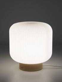 Petite lampe de chevet scandi Milford, Blanc opalescent, bois clair, Ø 20 x haut. 21 cm