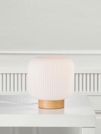 Petite lampe de chevet scandi Milford, Blanc opalescent, bois clair, Ø 20 x haut. 21 cm