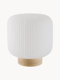 Petite lampe de chevet scandi Milford, Blanc opalescent, bois clair, Ø 20 x haut. 21 cm