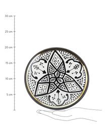 Handgemachter marokkanischer Frühstücksteller Beldi mit Goldrand, Keramik, Schwarz, Cremefarben, Gold, Ø 20 cm