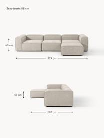 Narożna sofa modułowa z mieszanki lnu z pufem Lennon (4-osobowa), Tapicerka: 50% wiskoza, 25% len, 15%, Nogi: tworzywo sztuczne Ten pro, Szara mieszanka lnu, S 329 x G 207 cm