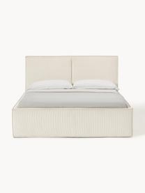 Letto imbottito in velluto a coste con vano contenitore Dream, Rivestimento: velluto a coste (92% poli, Piedini: legno di betulla Questo p, Velluto a coste bianco latte, Larg. 140 x Lung. 200 cm