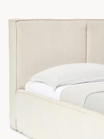 Cama tapizada de pana con espacio de almacenaje Dream, Tapizado: pana (92% poliéster, 8% p, Cuerpo: madera de abeto, aglomera, Patas: madera de abedul Este pro, Pana blanco Off White, An 140 x L 200 cm