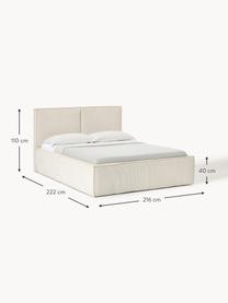 Letto imbottito in velluto a coste con vano contenitore Dream, Rivestimento: velluto a coste (92% poli, Piedini: legno di betulla Questo p, Velluto a coste bianco latte, Larg. 140 x Lung. 200 cm