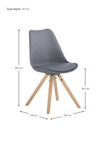 Sillas con asiento de cuero sintético Max, 2 uds., Asiento: cuero sintético (poliuret, Asiento: plástico, Patas: madera de haya, Gris oscuro, An 46 x F 54 cm