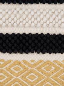 Kussenhoes Takala in boho stijl, 80% wol, 20% katoen, Crèmewit, zwart, geel, B 45 x L 45 cm