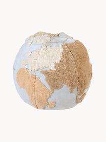 Handgemaakte kinderpoef World Map, Bekleding: 97% katoen, 3% kunstvezel, Lichtblauw, beigetinten, gebroken wit, Ø 50 x H 45 cm