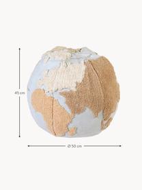 Handgemaakte kinderpoef World Map, Bekleding: 97% katoen, 3% kunstvezel, Lichtblauw, beigetinten, gebroken wit, Ø 50 x H 45 cm