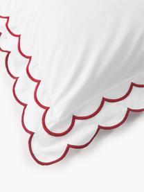 Copripiumino in cotone percalle con bordino ondulato Atina, Bianco, rosso, Larg. 200 x Lung. 200 cm