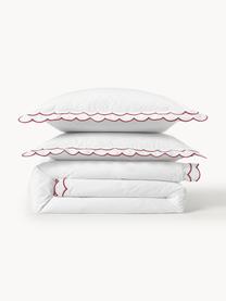 Housse de couette en percale de coton avec ourlet ondulé Atina, Blanc, rouge, larg. 200 x long. 200 cm