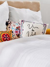 Bunt bestickte Kissenhülle Viva la Vida aus Baumwolle, 100% Baumwolle, Cremeweiß, Mehrfarbig, B 45 x L 45 cm