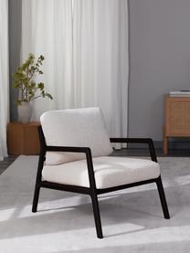 Bouclé-Sessel Becky aus Eichenholz, Bezug: 54% Polyester, 46% Acryl , Gestell: Massives Eichenholz, Bouclé Beige, Eichenholz, schwarz lackiert, B 73 x H 71 cm