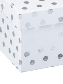 Set de cajas regalo Dots, 4 pzas., Cartón, Blanco, plateado, Set de diferentes tamaños