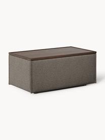 Sofa-Hocker Lennon aus Bouclé mit Stauraum, Bezug: Bouclé (80 % Polyester, 2, Tablett: Eichenholz, Spannplatte m, Gestell: Spanplatte, mitteldichte , Bouclé Greige, dunkles Eichenholz, B 88 x T 50 cm