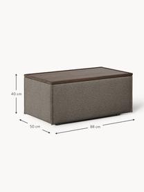 Sofa-Hocker Lennon aus Bouclé mit Stauraum, Bezug: Bouclé (80 % Polyester, 2, Tablett: Eichenholz, Spannplatte m, Gestell: Spanplatte, mitteldichte , Bouclé Greige, dunkles Eichenholz, B 88 x T 50 cm