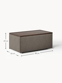 Sofa-Hocker Lennon aus Bouclé mit Stauraum, Bezug: Bouclé (80 % Polyester, 2, Tablett: Eichenholz, Spannplatte m, Gestell: Spanplatte, mitteldichte , Bouclé Greige, dunkles Eichenholz, B 88 x T 50 cm