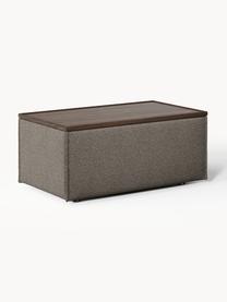 Sofa-Hocker Lennon aus Bouclé mit Stauraum, Bezug: Bouclé (80 % Polyester, 2, Tablett: Eichenholz, Spannplatte m, Gestell: Spanplatte, mitteldichte , Bouclé Greige, dunkles Eichenholz, B 88 x T 50 cm