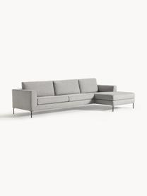 Divano angolare 4 posti Cucita, Rivestimento: tessuto (100% poliestere), Struttura: legno di pino massiccio, Piedini: metallo laccato Questo pr, Tessuto grigio, Larg. 302 x Prof. 163 cm, chaise longue a sinistra