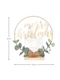 Decoratief object Christmas, Metaal, hout, kunststof, Goudkleurig, groen, B 23 x H 26 cm