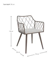 Silla con reposabrazos de metal y tejido bouclé Heidie, 2 uds., Tapizado: 100% poliéster, Estructura: metal recubierto, Tejido blanco, gris pardo, An 53 x F 56 cm