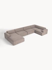 Sofa narożna XL Melva, Tapicerka: 100% poliester Dzięki tka, Stelaż: lite drewno sosnowe i świ, Nogi: tworzywo sztuczne Ten pro, Taupe tkanina, S 458 x G 220 cm, prawostronna