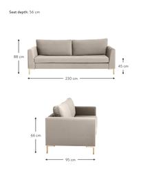 Fluwelen bank Luna (3-zits), Bekleding: fluweel (polyester) De sl, Frame: massief beukenhout, Poten: gegalvaniseerd metaal, Fluweel greige, B 230 x D 95 cm