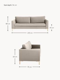 Sofa z aksamitu Luna (3-osobowa), Tapicerka: aksamit (100% poliester) , Stelaż: lite drewno bukowe, sklej, Nogi: metal galwanizowany, Greige aksamit, S 230 x G 95 cm