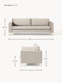 Samt-Sofa Luna (3-Sitzer), Bezug: Samt (100 % Polyester), O, Gestell: Massives Buchenholz, Schi, Füße: Metall, galvanisiert Das , Samt Greige, B 230 x T 95 cm