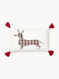 Housse de coussin 30x50 rectangulaire motif Noël Dachs, Blanc, rouge, larg. 30 x long. 50 cm