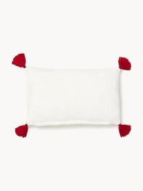 Federa arredo in tessuto teddy con motivo natalizio Dachs, Bianco, rosso, Larg. 30 x Lung. 50 cm