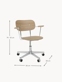 Holz-Schreibtischstuhl Co, höhenverstellbar, Eichenholz, Silberfarben, B 66 x T 66 cm