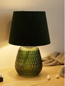 Tafellamp Crystal Velours met glazen voet, Lampenkap: fluweel, Lampvoet: glas, Groen, Ø 25 x H 37 cm
