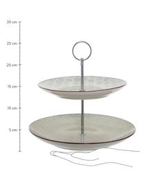 Handbemalte Steingut Etagere Patrizia mit verspieltem Muster, Ø 25 cm, Ablagefläche: Steingut, Stange: Metall, Weiß, Grün, Rot, Ø 25 x H 25 cm