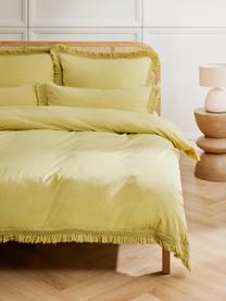 Baumwollperkal-Bettdeckenbezug Abra mit Fransen, Webart: Perkal Fadendichte 165 TC, Senfgelb, B 200 x L 200 cm