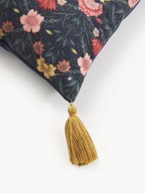 Samt-Kissenhülle Pari mit floralem Muster und Quasten, Bunt, B 45 x L 45 cm