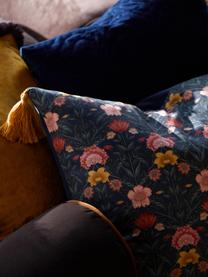 Sametový povlak na polštář s květinovým vzorem a střapci Pari, Tmavě modrá, žlutá, červená, Š 45 cm, D 45 cm