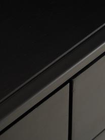 Lowboard Lenny met marmeren plank, Frame: MDF met gelakt mangohoutf, Plank: marmer, Frame: gepoedercoat metaal, Zwart, wit-grijs marmer, 150 x 55 cm