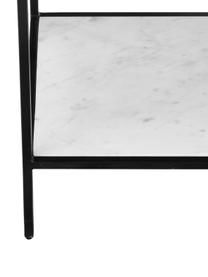 Meuble bas avec tablette en marbre Lenny, Noir, marbre blanc-gris