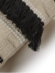 Federa Boho in cotone con frange Franny, Cotone, Bianco, ecru, nero, Larg. 45 x Lung. 45 cm