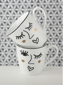 Taza de café Glamy, 2 uds., Porcelana, Blanco, negro, dorado, Ø 10 x Al 10 cm