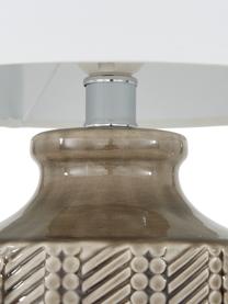 Keramische tafellamp Nia, Lampenkap: textiel, Lampvoet: keramiek, vernikkeld meta, Lampenkap: wit. Lampvoet: bruin, nikkelkleurig, Ø 26 x H 43 cm