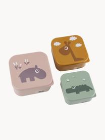 Kinderlunchbox Deer Friends, set van 3, Kunststof, Lichtroze, saliegroen, okergeel, Set met verschillende formaten