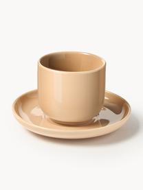 Porcelánové pohárky na espresso s podšálky Nessa, 4 ks, Vysoce kvalitní tvrdý porcelán, glazovaný, Broskvová, lesklá, Ø 7 cm x V 6 cm, 90 ml