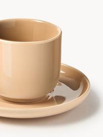 Tasses à expresso en porcelaine avec sous-tasses Nessa, 4 pièces, Porcelaine de haute qualité, émaillé, Pêche, haute brillance, Ø 7 x haut. 6 cm, 90 ml