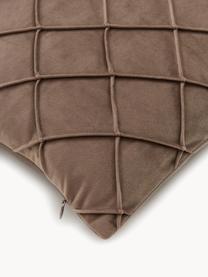 Sametový povlak na polštář se strukturovaným károvaným vzorem Luka, Samet (100 % polyester), Hnědá, Š 40 cm, D 40 cm